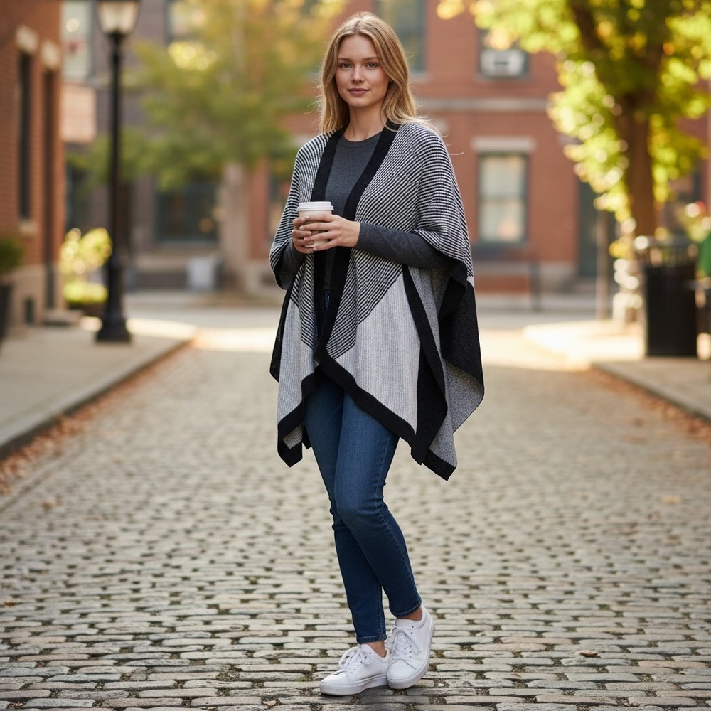 Lululemon Wrap Cardigan Womens OS Black White Colorblock Cashmere Blend Wrap